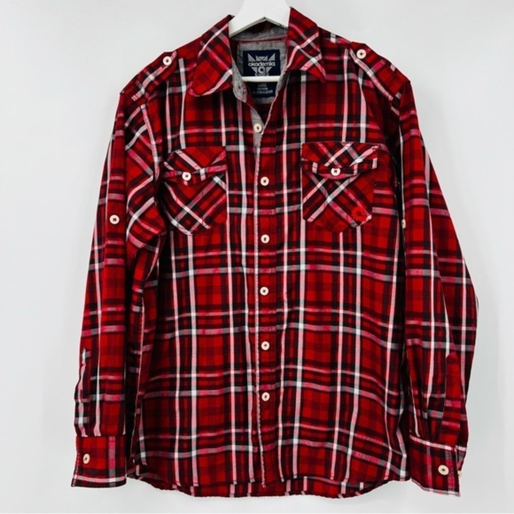 Akademiks‎ Y2K Red Plaid Men's Button Down Western Shirt Size Large